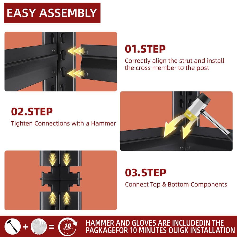 5-Tiers Steel Heavy Duty Adjustable Boltless Design Shelving Unit in Black (31.5 in. W x 63 in. H x 15.7 in. D) - Hercitys