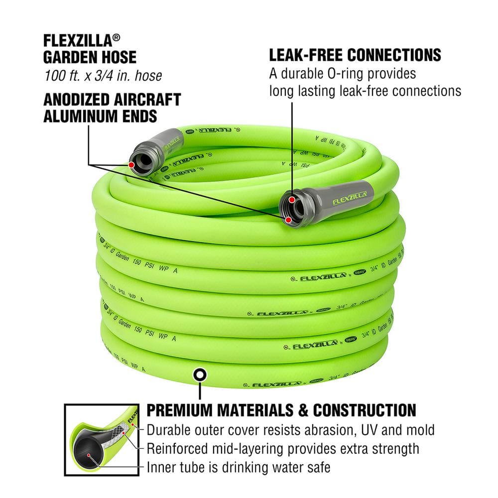 3/4 in. x 100 ft. 3/4 in. ZillaGreen Garden Hose with 11-1/2 GHT Fittings - Hercitys