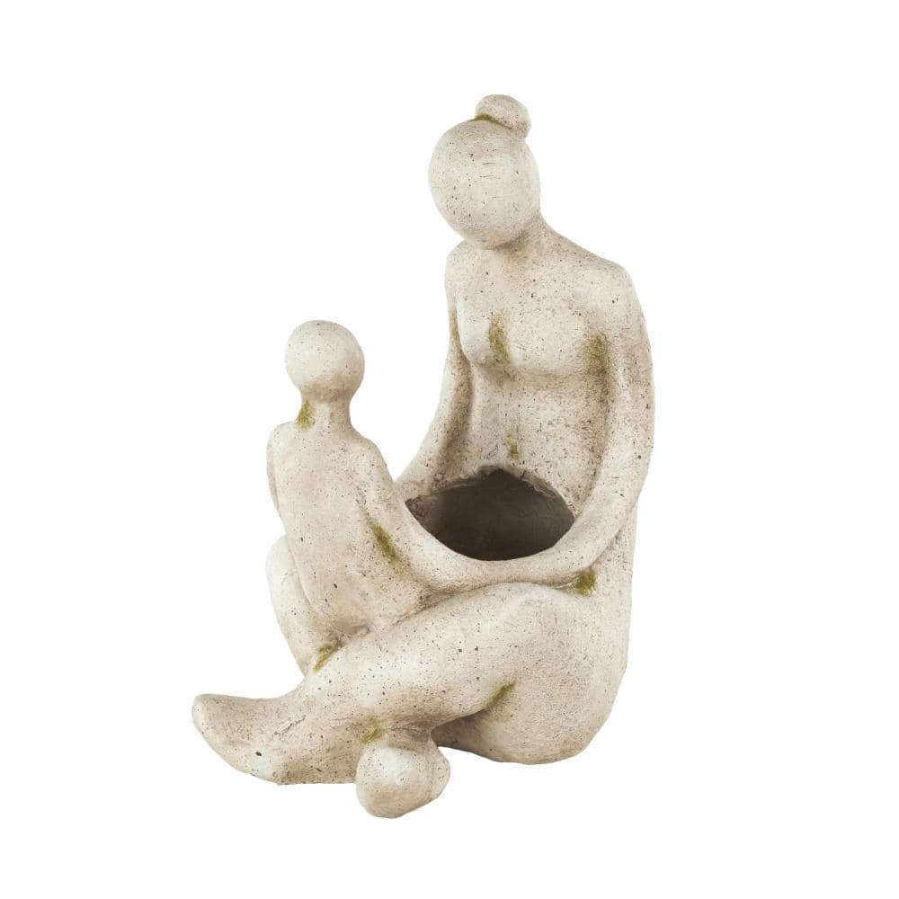 17 x 12 x 10 in. Cream Stone Sitting Family Decorative Pot - Hercitys