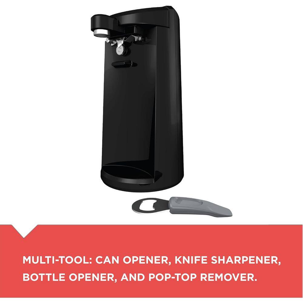1-Touch Tall Electric Can Opener, Removable Multi-Tool with Knife Sharpener, Bottle Opener, Pop-Top Remover, Black - Hercitys