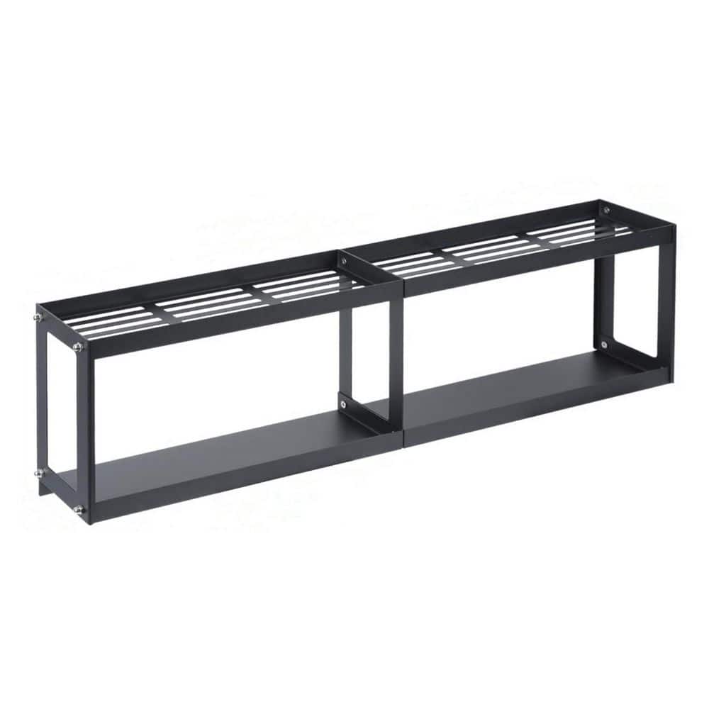 2-Tier 30 in. Black Over the Stove Magnetic Spice Rack with 2-Anti-slip Mats and 4-Hooks for Kitchen - Hercitys