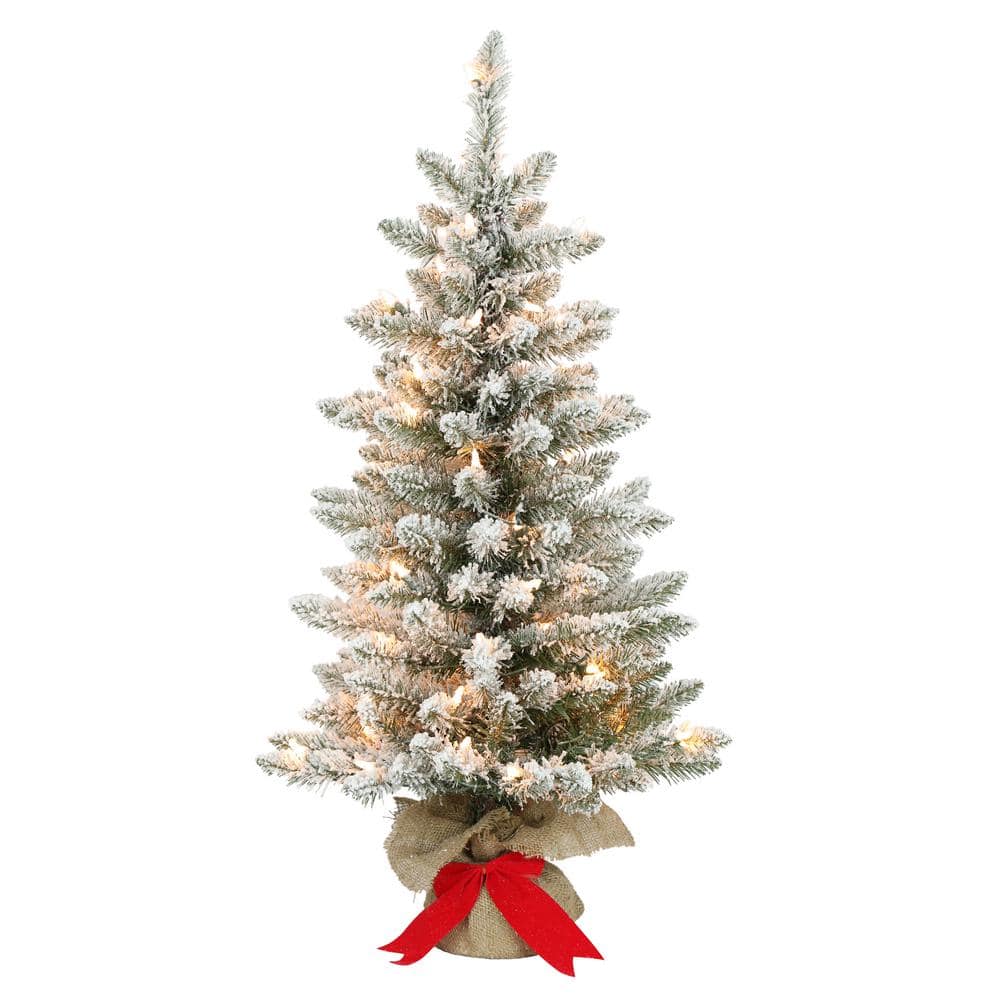 3 ft. Green Prelit Flocked Fraser Fir Artificial Christmas Tree with 70 Lights - Hercitys