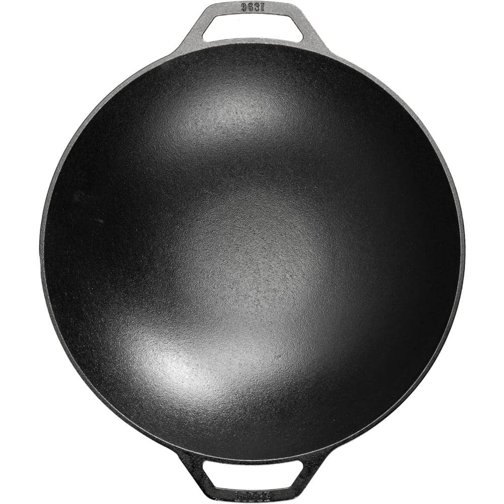 14 in. Cast Iron Wok, Seasoned with Natural Oil, Dual Handles, Heat Retention, Use in Oven, Stove, Grill in Black - Hercitys