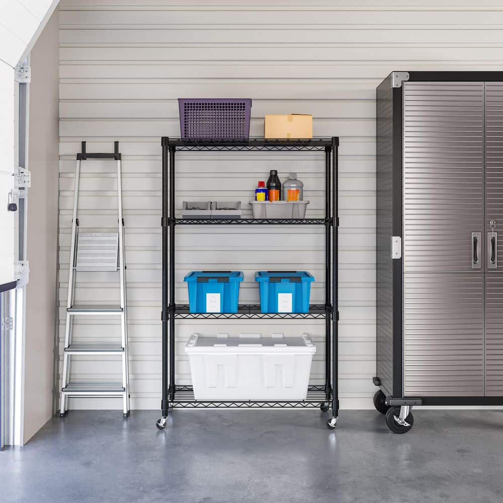 4-Tier Steel Wire Shelving System in Black (36 in. W x 14 in. D x 56.5 in. H) - Hercitys