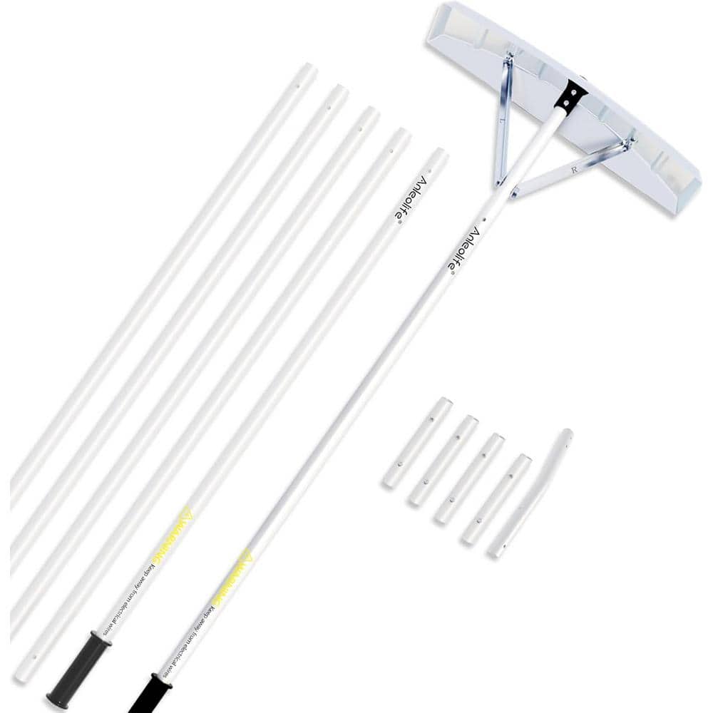 252 in. Aluminum Telescoping Handle Snow Roof Rake Shovel Large Blade Removal Tool with Extendable Poles - Hercitys