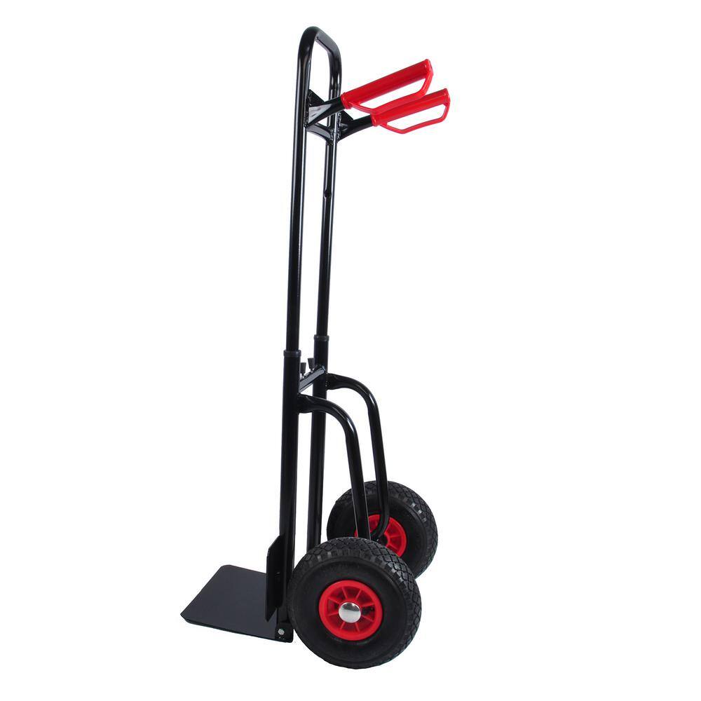 3.19 cu. ft. Black Red Steel Garden Cart with Double Handles, Retractable Handle and Folding Toe Board - Hercitys