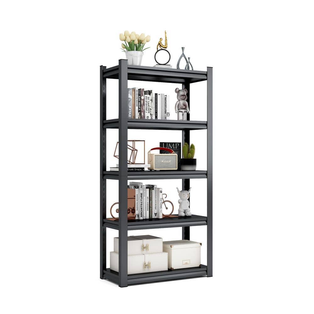 5-Tier Heavy Duty Metal Garage Storage Shelving Unit in Black (15.75 in. W x 63 in. H x 31.5 in. D) - Hercitys