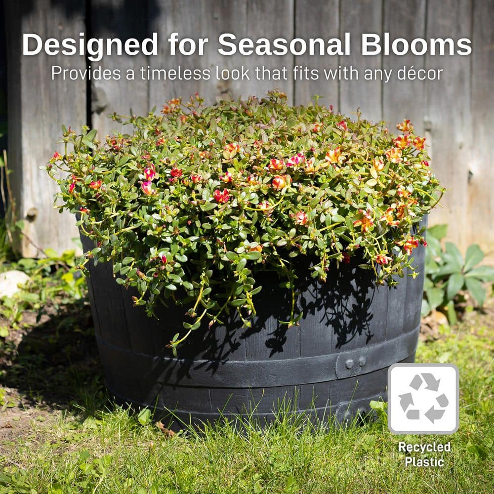 24 in. Dia x 14 in. H Black Plastic Half Barrel - Hercitys