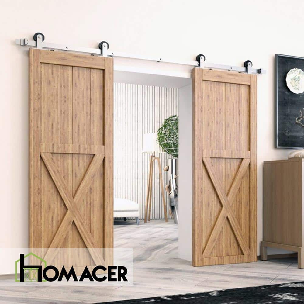 11 ft./132 in. Brushed Nickel Non-Bypass Sliding Barn Door Hardware Kit T-Shape Design Roller for Double Doors - Hercitys