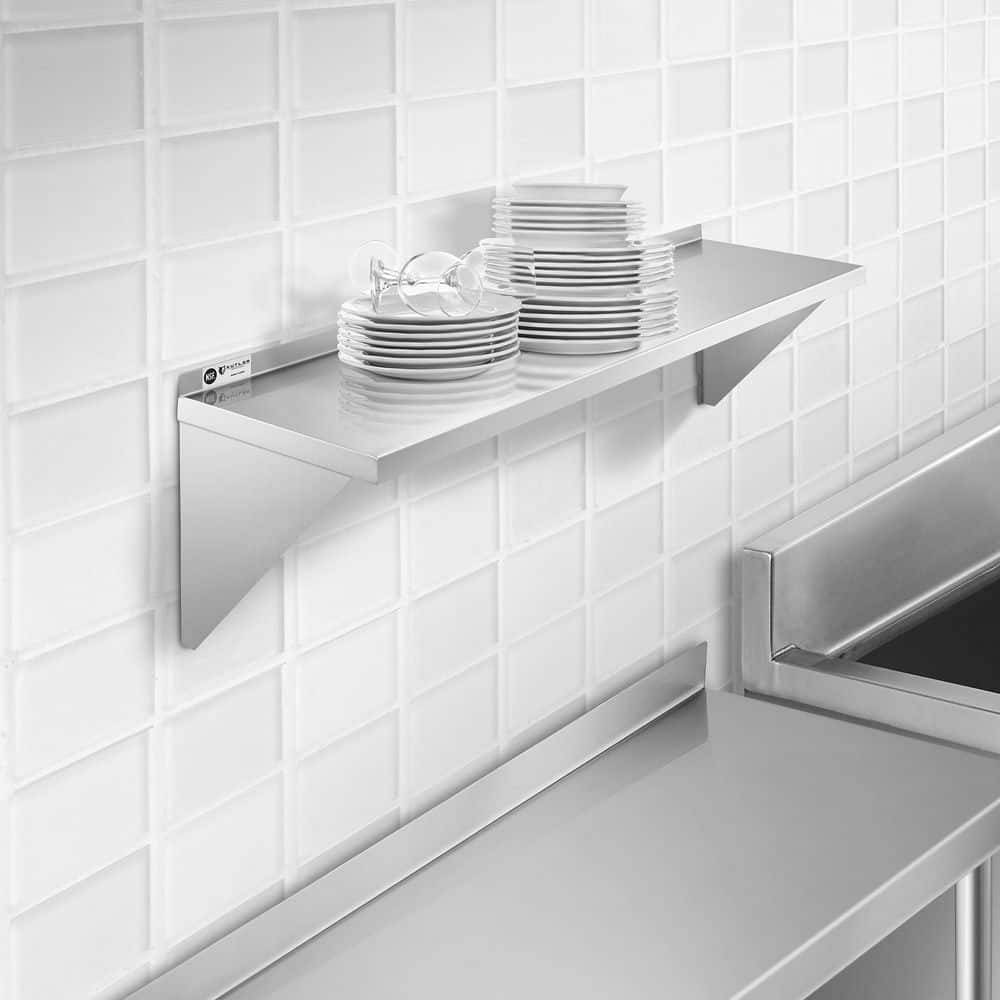 48 in. W x 14 in. D Stainless Steel Wall Mounted Shelf, Restaurant, Kitchen, Laundry, NSF Certified Garage Wall Shelf - Hercitys