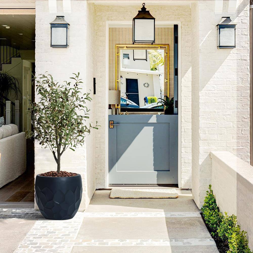 14.6 in. x 14.6 in. Black Ceramic Individual Pot - Hercitys