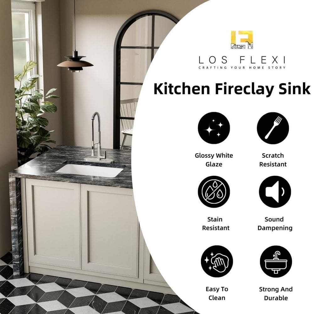 24 in. White Undermount/Drop-in Kitchen Sink Single Bowl, Fireclay Drop-in Kitchen Sink, Drain Kit and Grid Included - Hercitys