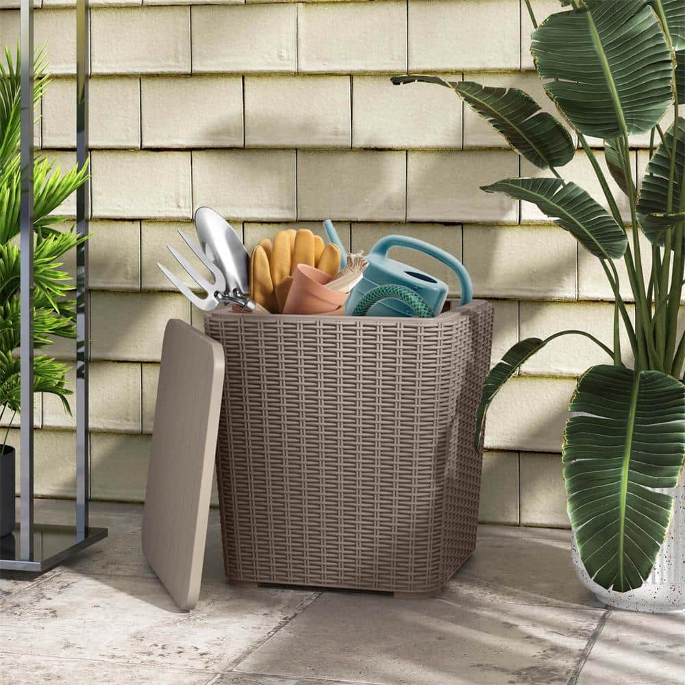 11.5 Gal. Brown Water-proof Deck Box with Removable Lid Storage Container Side Table - Hercitys