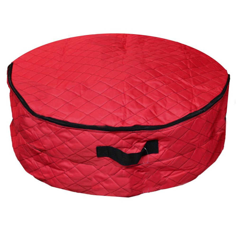 36 in. Artificial D Red Quilted 2 in 1 Zip Up Christmas Garland and Wreath Storage Bag - Hercitys