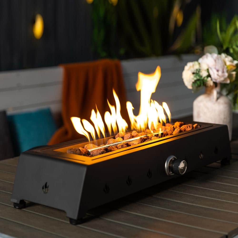 27.95 in. W x 8.00 in. H Steel Rectangle Propane Gas Tabletop Fire Pit in Black - Hercitys