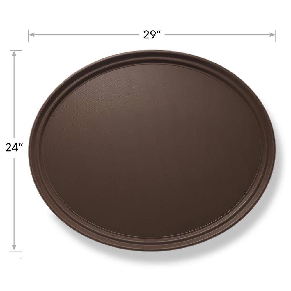 29 in. x 24 in. x 1.25 in. Oval Plastic Non-Slip Restaurant Serving Tray, Brown – NSF Food Service - Hercitys