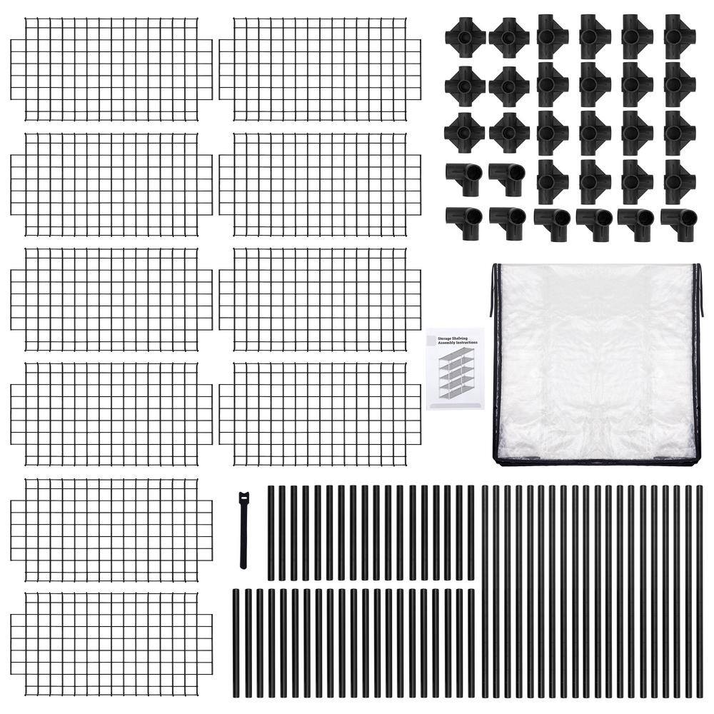 5-Tier Black Heavy-Duty Wire Shelf with Lid, Holds 1100 lbs., 2 Pack (57 in. x 14 in. x 60 in.) - Hercitys