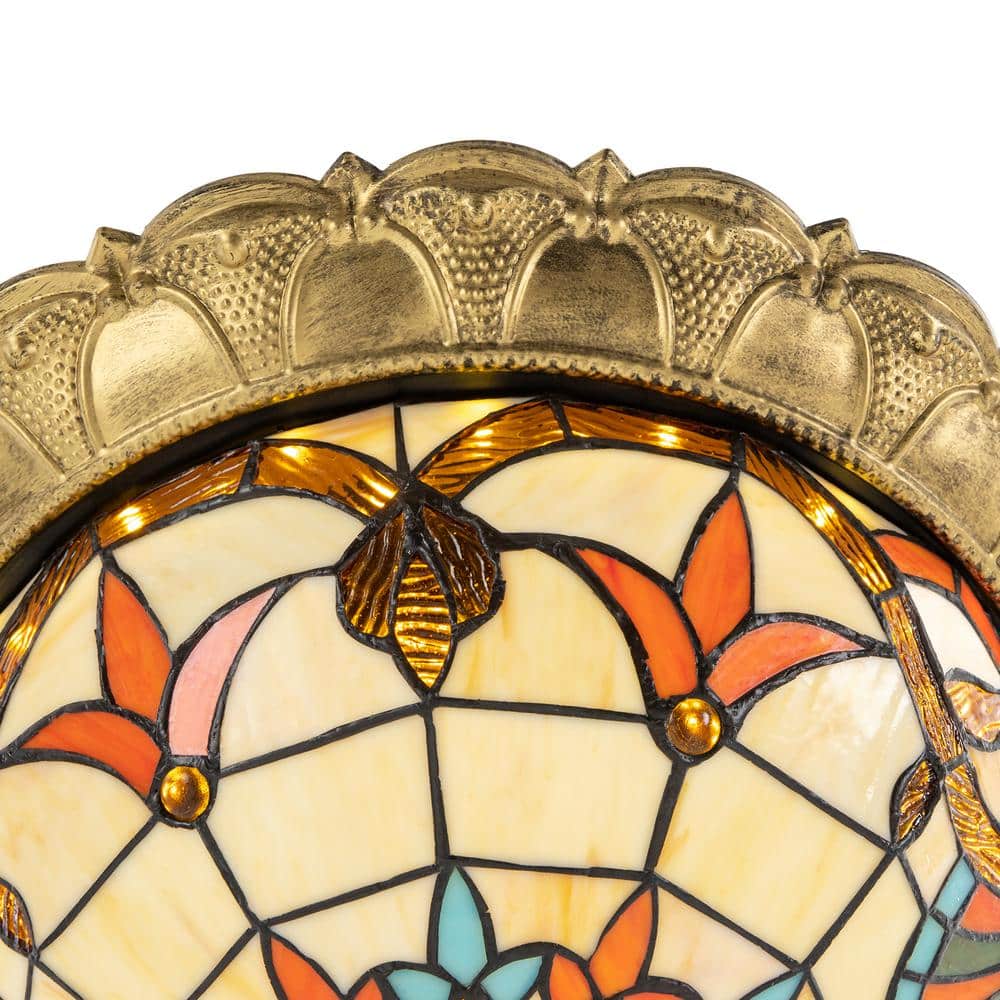 20.47 in. 36-Watt Gold European LED Flush Mount Ceiling Light with Stained Glass Shade - Hercitys