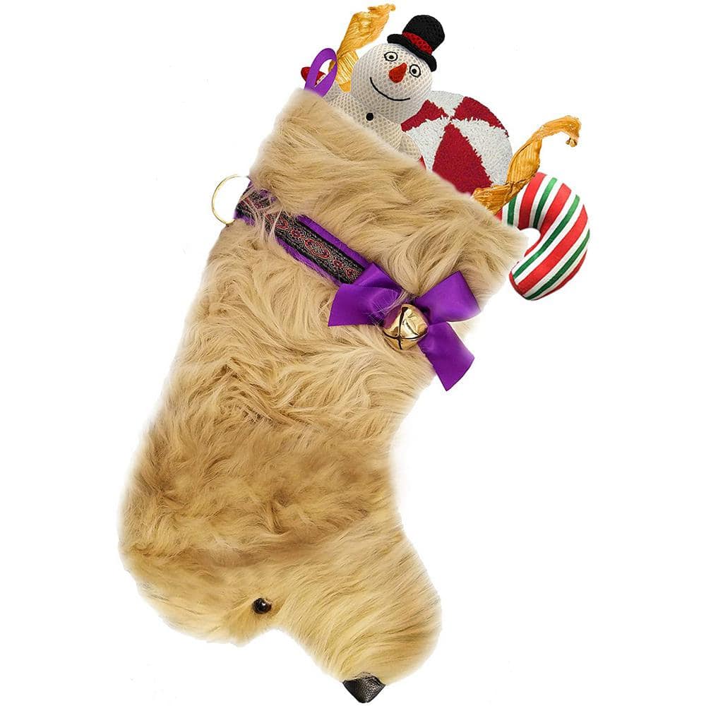 22 in. Goldendoodle Long Hair Dog Faux Fur Christmas Stocking - Hercitys