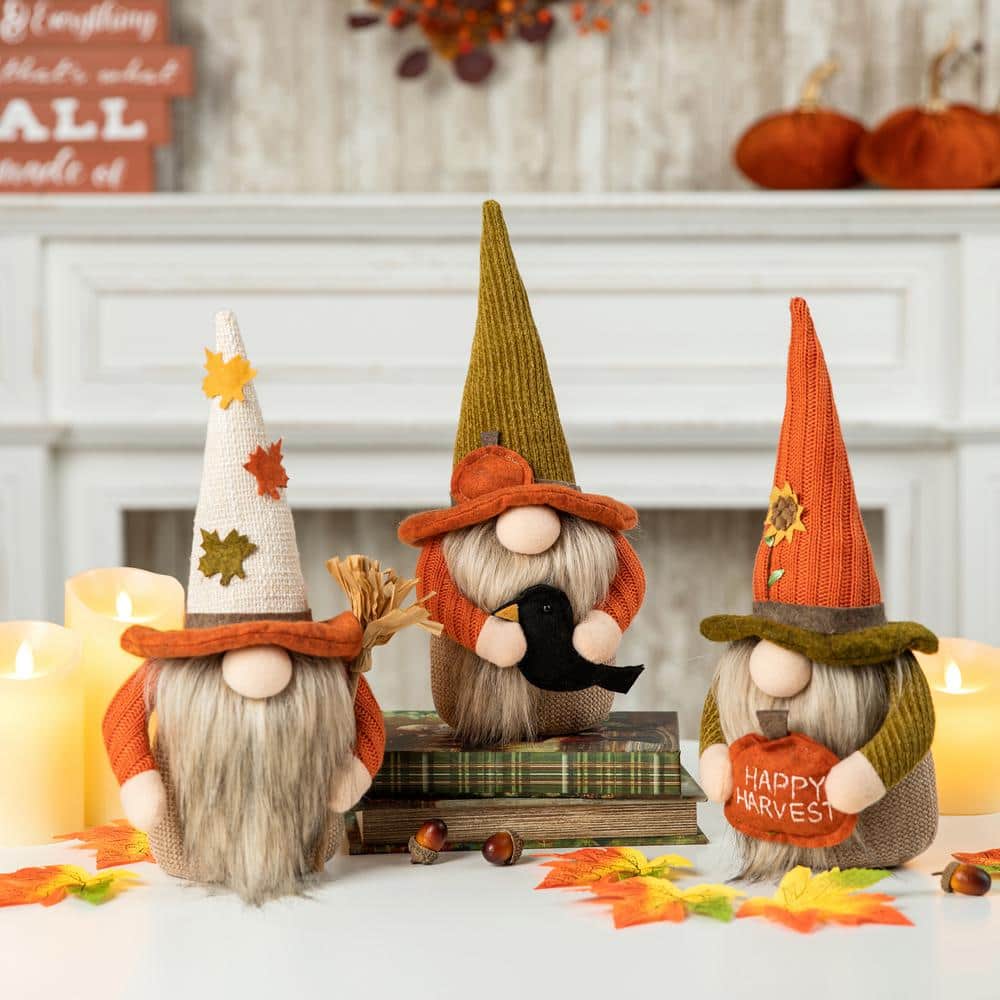 13 in. H Fall Fabric Gnome Tabletop Decor (3-Pack) - Hercitys