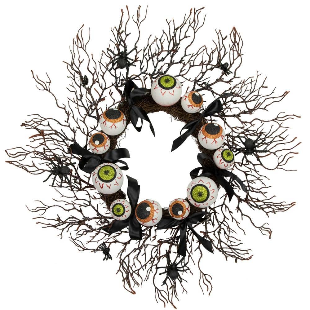 24 in. Unlit Eyeballs and Spiders Twig Halloween Wreath - Hercitys