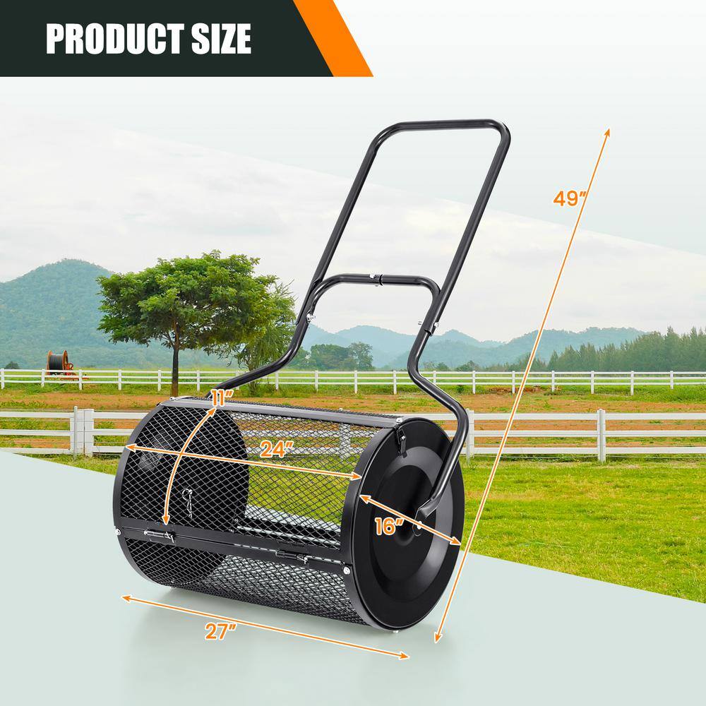 24 in. Black Peat Moss Spreader with Upgrade Side Latches and U-Shape Handle - Hercitys