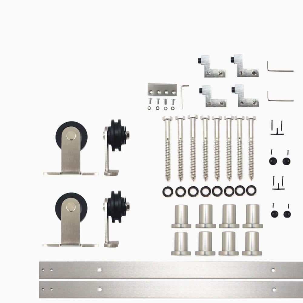 11 ft./132 in. Brushed Nickel Non-Bypass Sliding Barn Door Hardware Kit T-Shape Design Roller for Double Doors - Hercitys