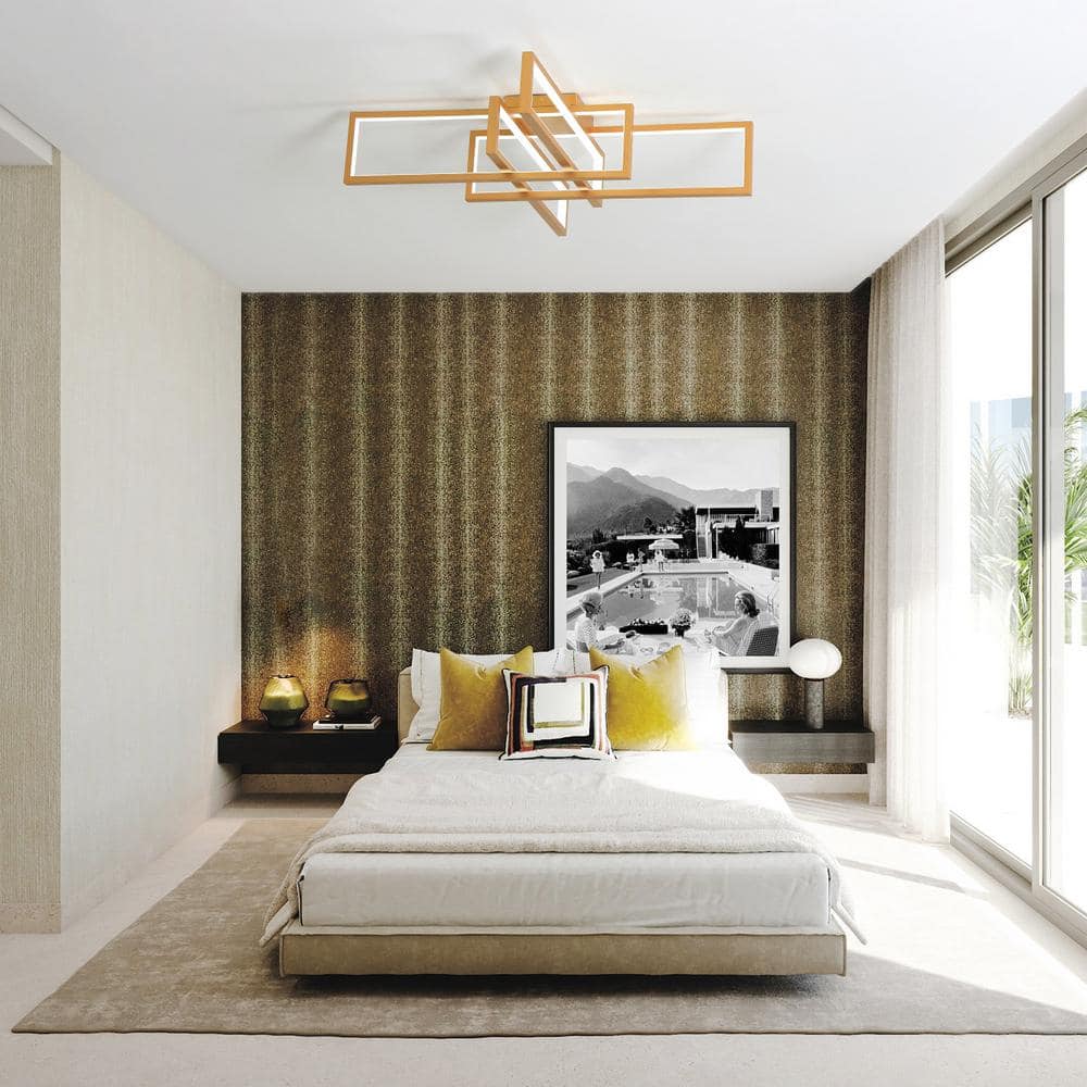 32.2 in. 4-Light Gold Rectangle Dimmable LED Flush Mount with Remote Control - Hercitys