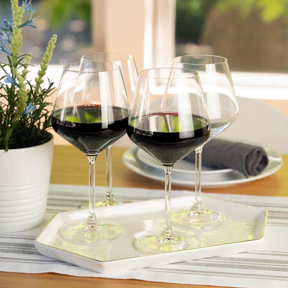 22.6 oz. Burgundy Wine Glasses European-Made Lead-Free Crystal, Classic Stemmed, Dishwasher Safe, Gift Set (Set of 4) - Hercitys