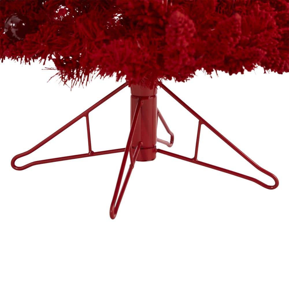 4 ft. Red Pre-lit Flocked Fraser Fir Artificial Christmas Tree with 100 Red Lights, 14 Globe Bulbs - Hercitys