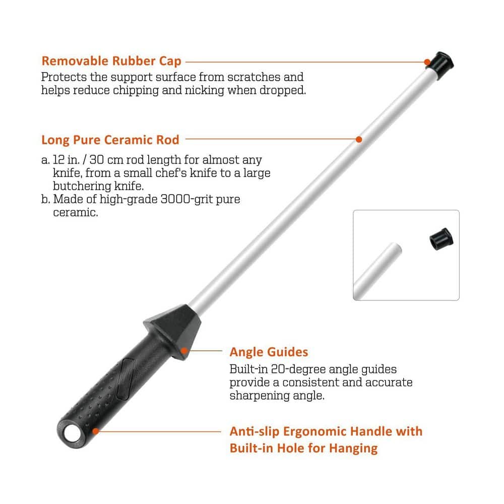 17.5 in. x 1.7 in. Ceramic Sharpening Honing Steel with Built-In Angle Guides and Anti-Breaking Cap - Hercitys