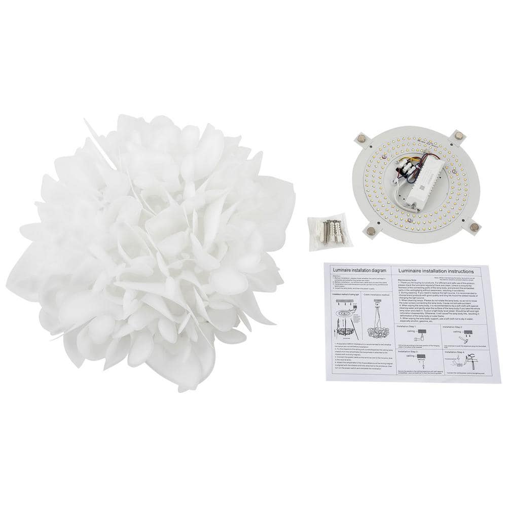 20.86 in. White Modern Flush Mount Ceiling Light with Petal Shape PVC Shade and Selectable Integrated LED light Source - Hercitys