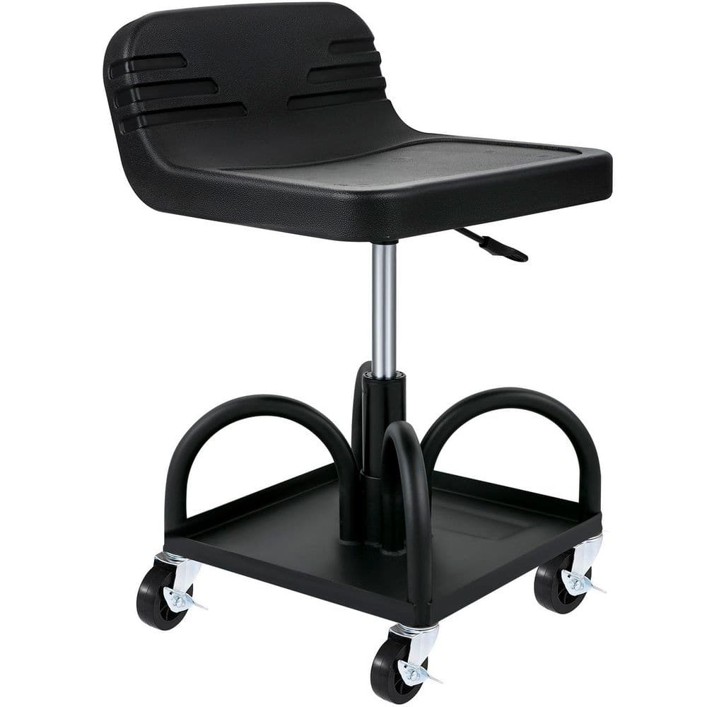 300 lbs. Capacity Rolling Garage Stool, Adjustable Height, Mechanic Seat with Swivel Wheels and Tool Tray, Black - Hercitys