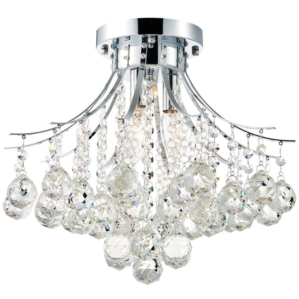 3-Light Chrome Flush Mount with Crystal Shade - Hercitys