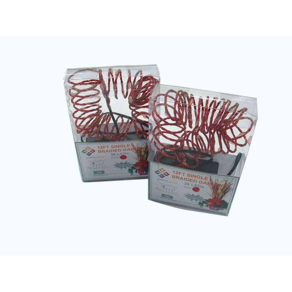 12 ft. Pre-Lit LED Battery Operated Red Single Braided Garland (Bundle of 2) - Hercitys
