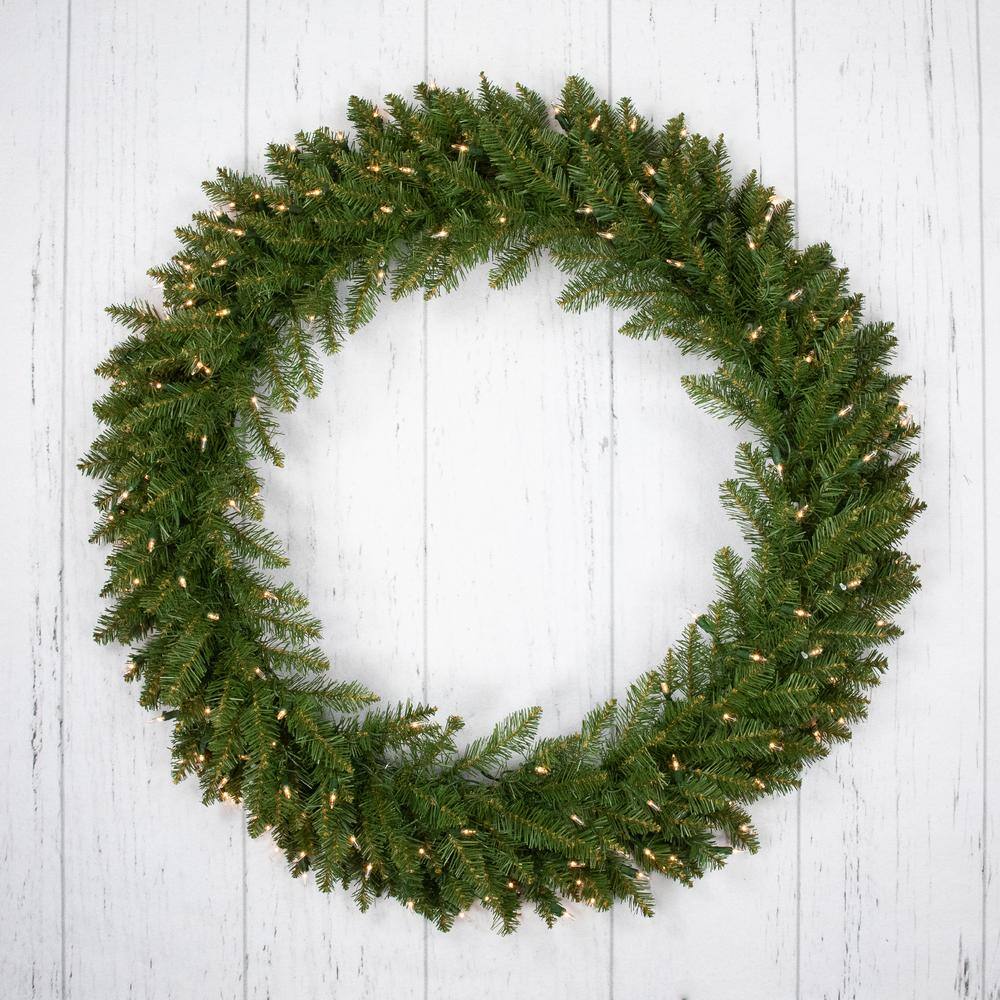 36 in. Green Pre-Lit Rockwood Pine Artificial Christmas Wreath with 150 Clear Lights - Hercitys