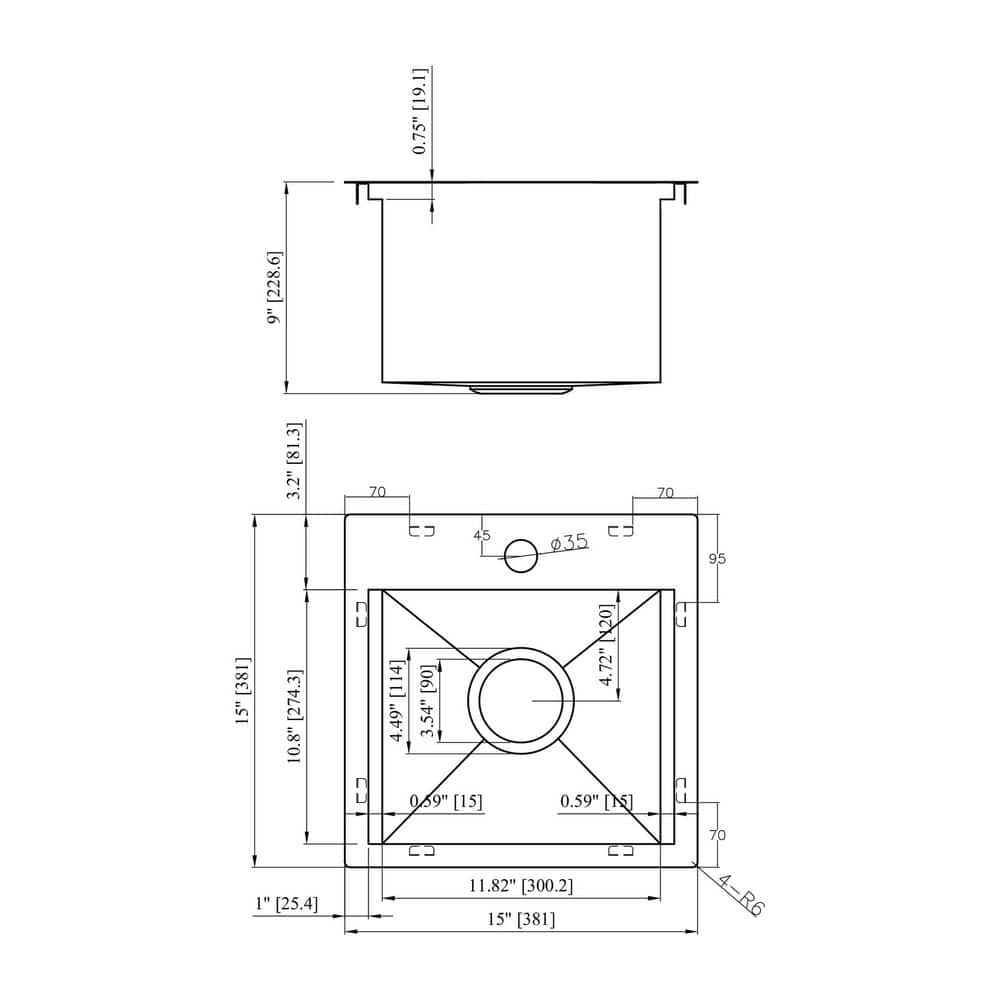 15 in. 16-Guage Stainless Steel 15 x 15 in. Single Bowl Drop-In Kitchen Bar Sink - Hercitys