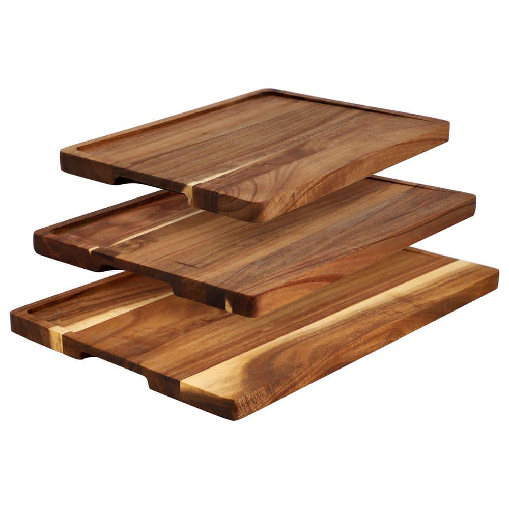 3 Piece Acacia Wood Cutting Board Set with Base - Hercitys