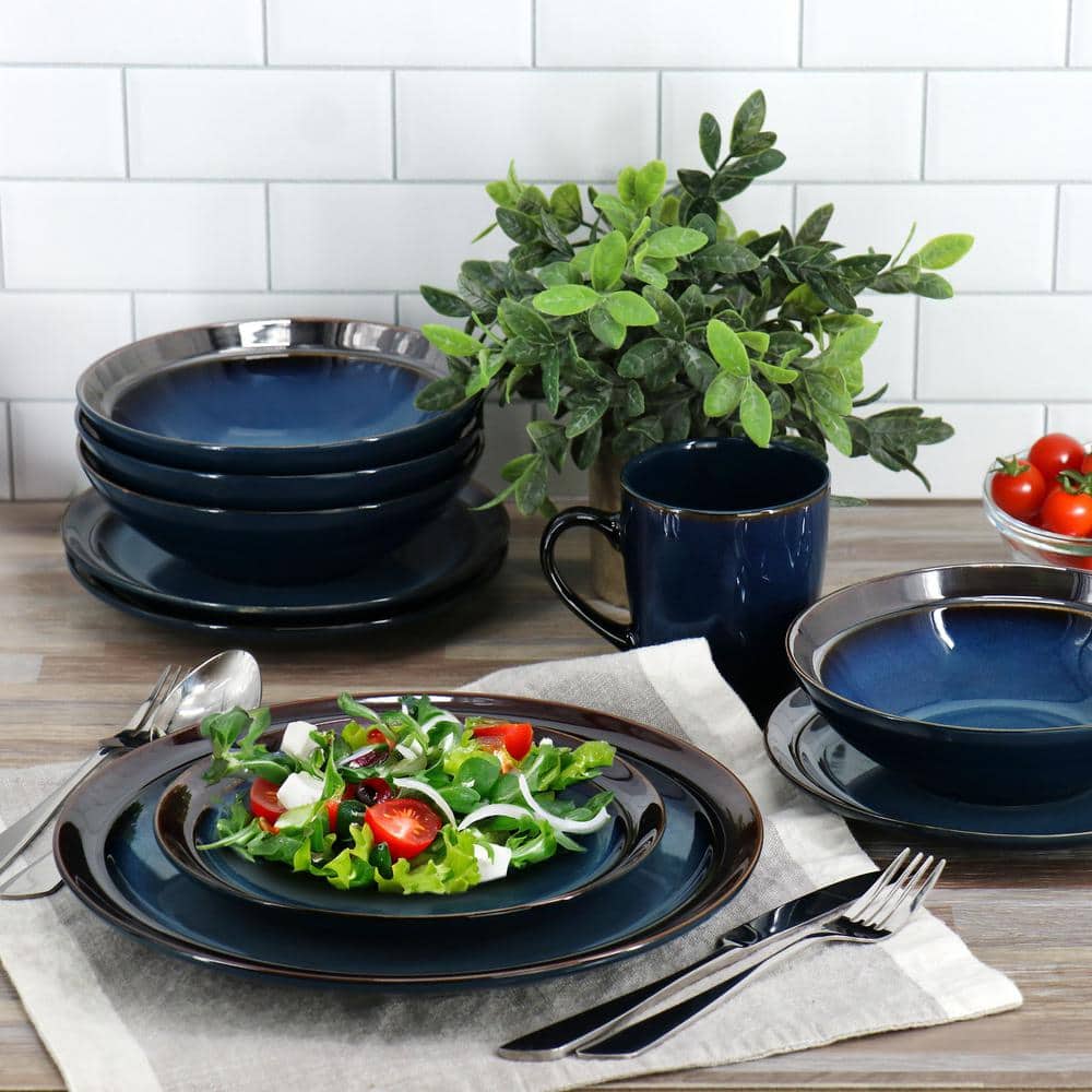 16-Piece Priya Reactive Glaze Stoneware Dinnerware Set in Blue - Hercitys