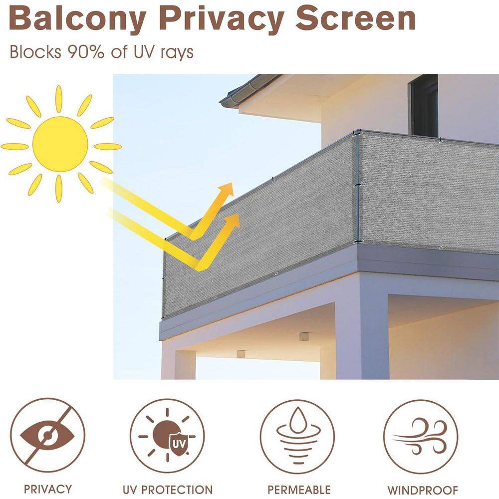 36 in. HDPE Brown Gray Plastic Privacy Garden Fence with UV Protection, Balcony and Deck Wind Block Screen - Hercitys