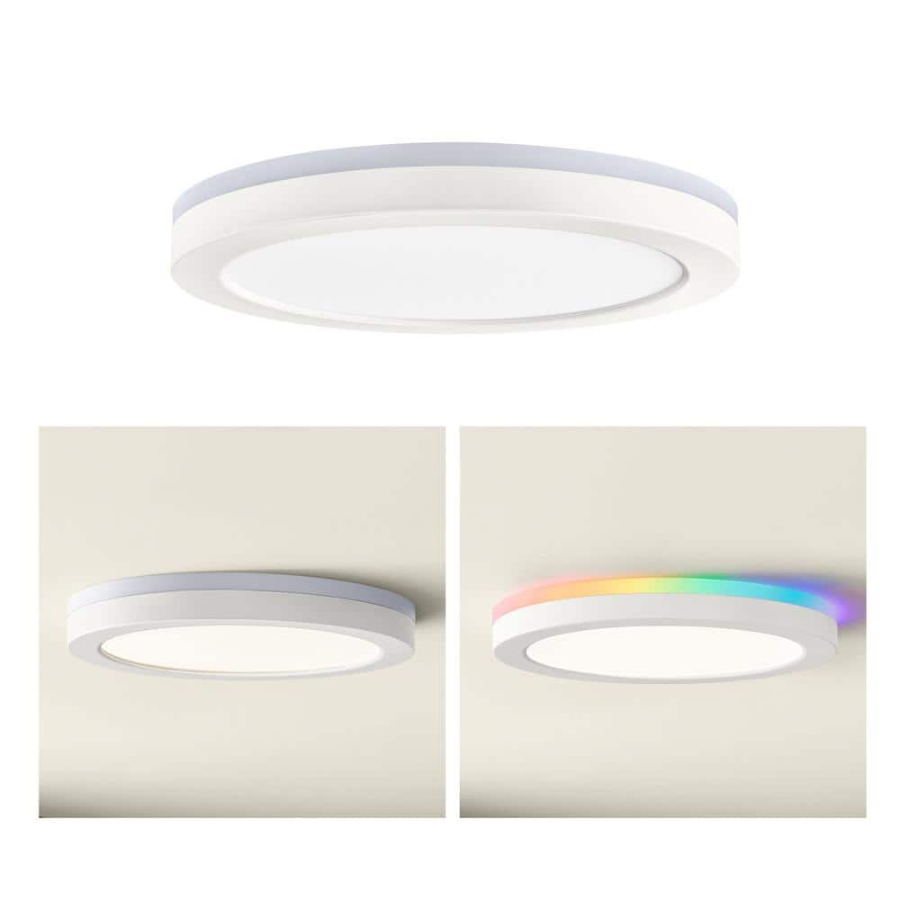 12 in. LED Flush Mount Smart CCT and RGB Selectable Matte White Finish with Night Light Powered by Hubspace - Hercitys