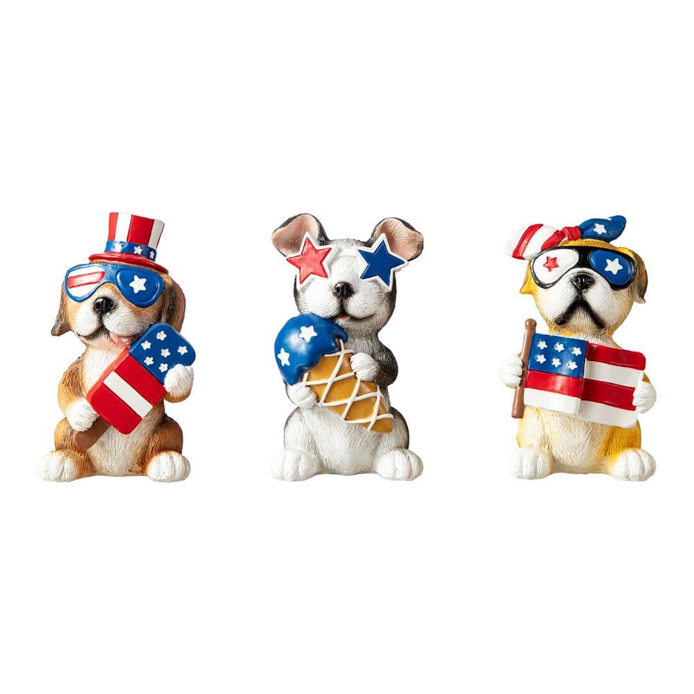 4.5 in. H Patriotic / Americana Resin Dog Table Decor (Set of 3) - Hercitys