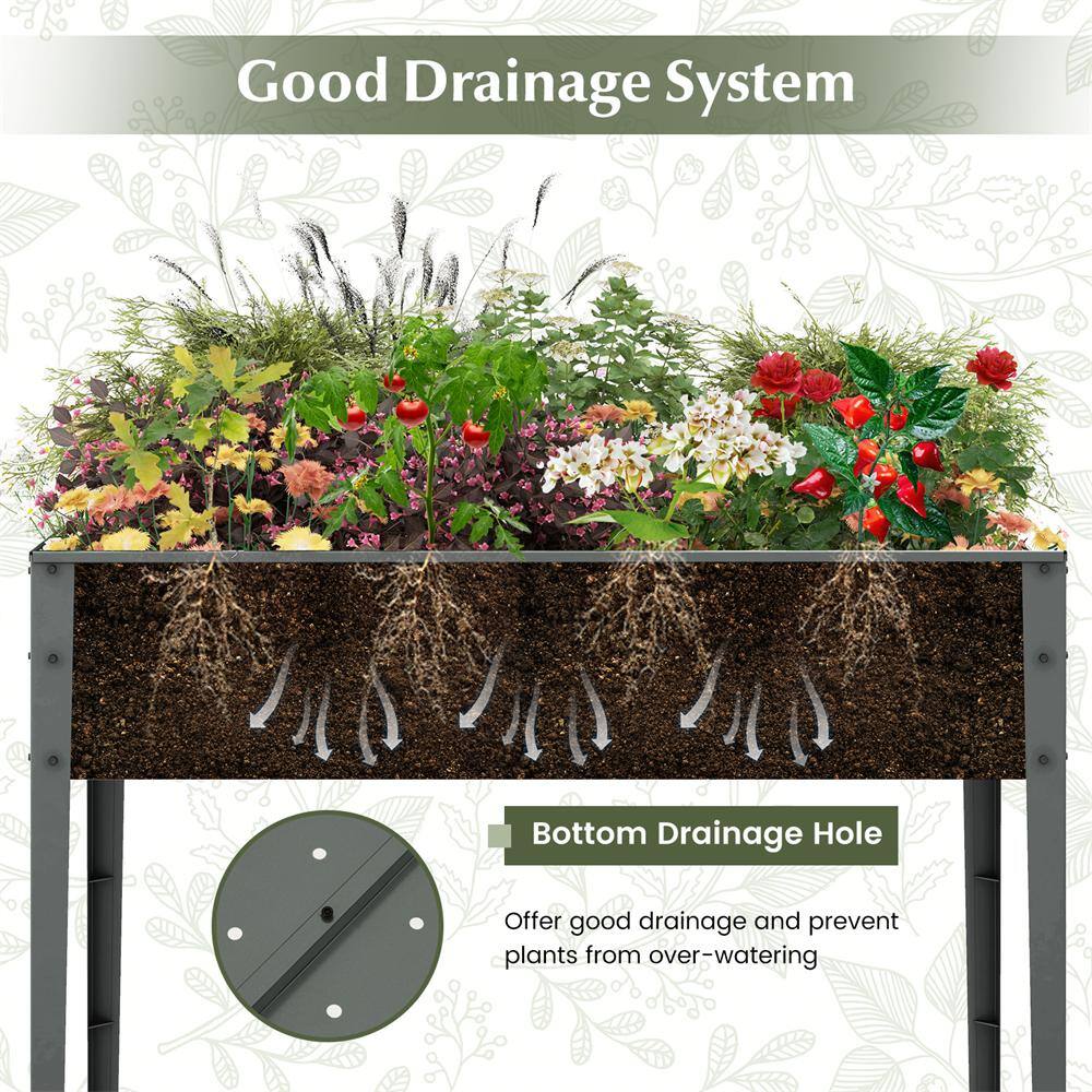 46 in. L x 24 in, W. x 32 in. H Freestanding Grey Steel Raised Garden Bed with Drainage Holes Garden Backyard and Patio - Hercitys