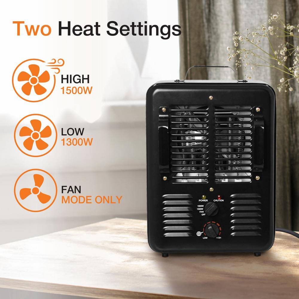1500W Milkhouse Utility Heater Electric in Black - Hercitys