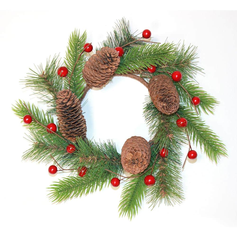 4.5 in. in. ner Diameter Christmas Pine Cone, Pine, Berry Pillar C and le Ring, Set of 2 - Hercitys