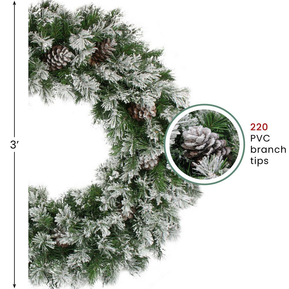 36 in. Flocked Angel Pine with Pine Cones Artificial Christmas Wreath - Hercitys