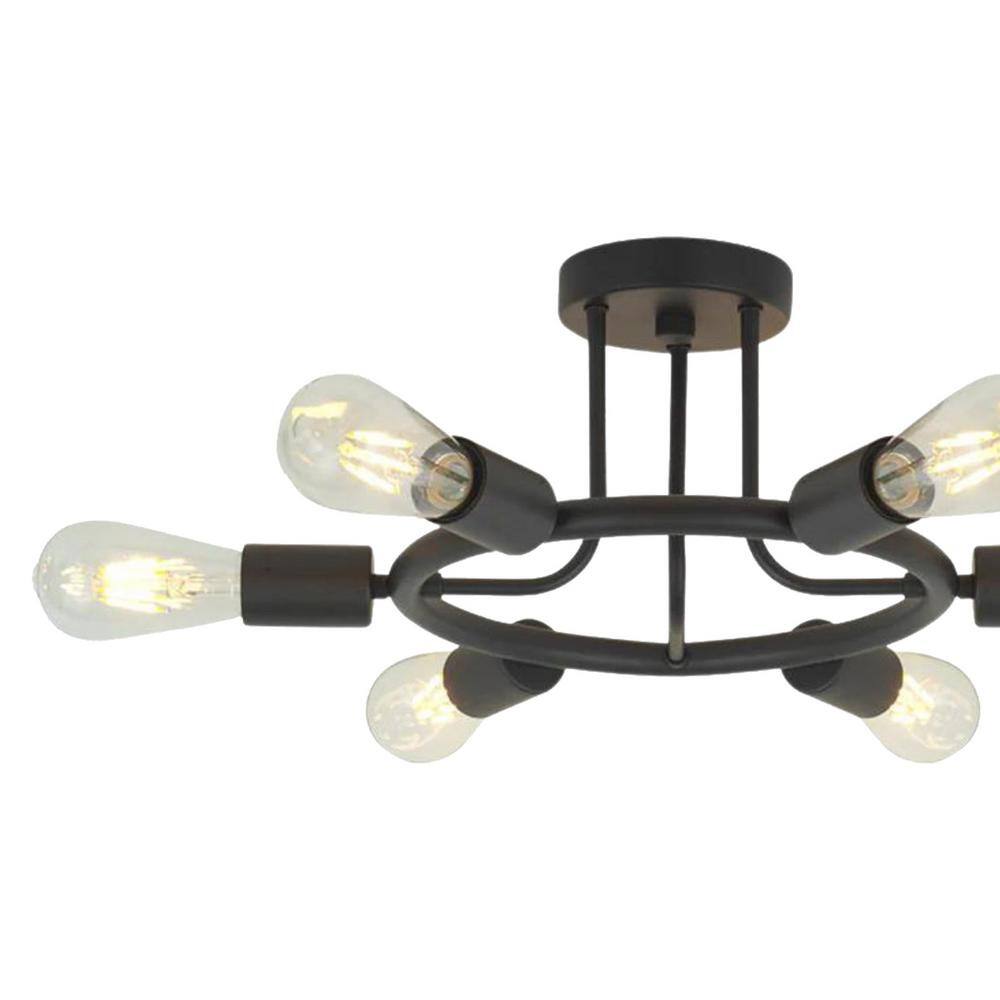 26 in. 6-Light Black Modern Sputnik Lights Semi- Flush Mount Ceiling Light - Hercitys