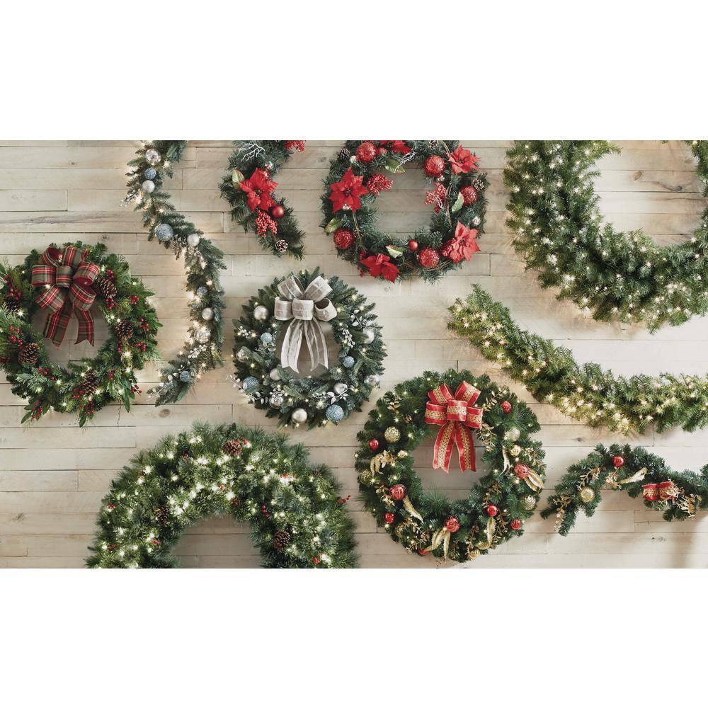 30 in. Red Poinsettia, Berries, Silver and Red Ball and Twig Pine Artificial Wreath - Hercitys