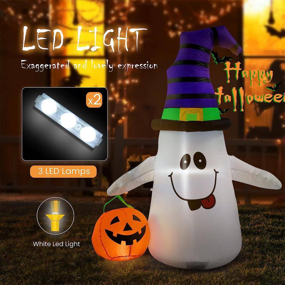 5 ft. Height Halloween Inflatable LED Lighted White Ghost with Pumpkin Lantern - Hercitys