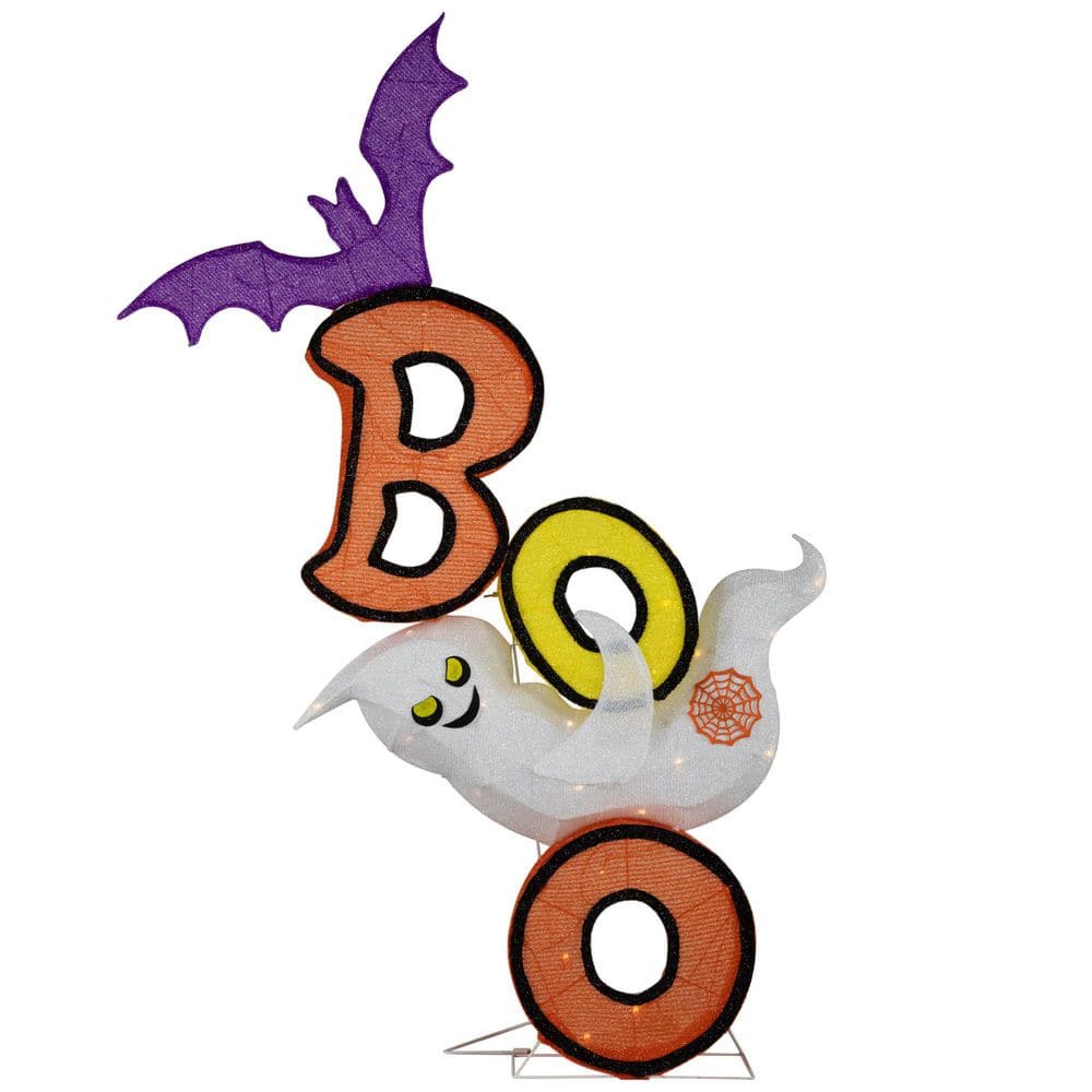 54″ Lighted Bat and Ghost “BOO” Halloween Yard Stake Decoration-Warm White LED Lights - Hercitys